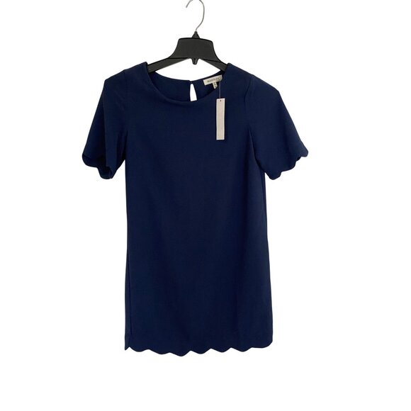 Navy Blue Scalloped Hem & Sleeve Short Dress By Monteau Los Angeles - Size M NWT - Picture 1 of 5
